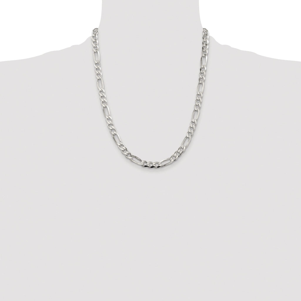 Pavé Flat Figaro Chain in Sterling Silver, 6.75mm