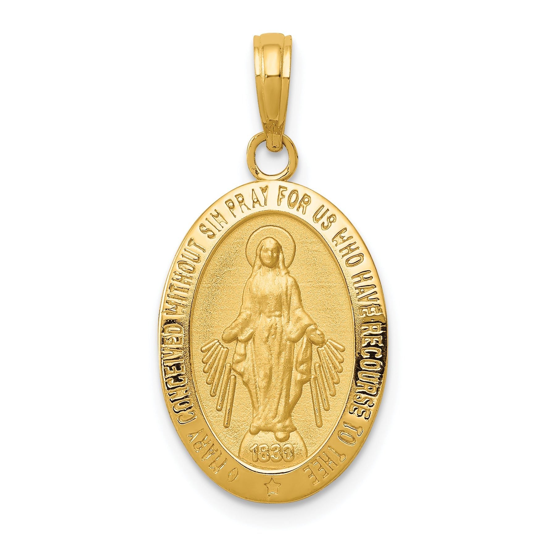 14K Gold Miraculous Medal Pendant with Polished Satin Finish Main image