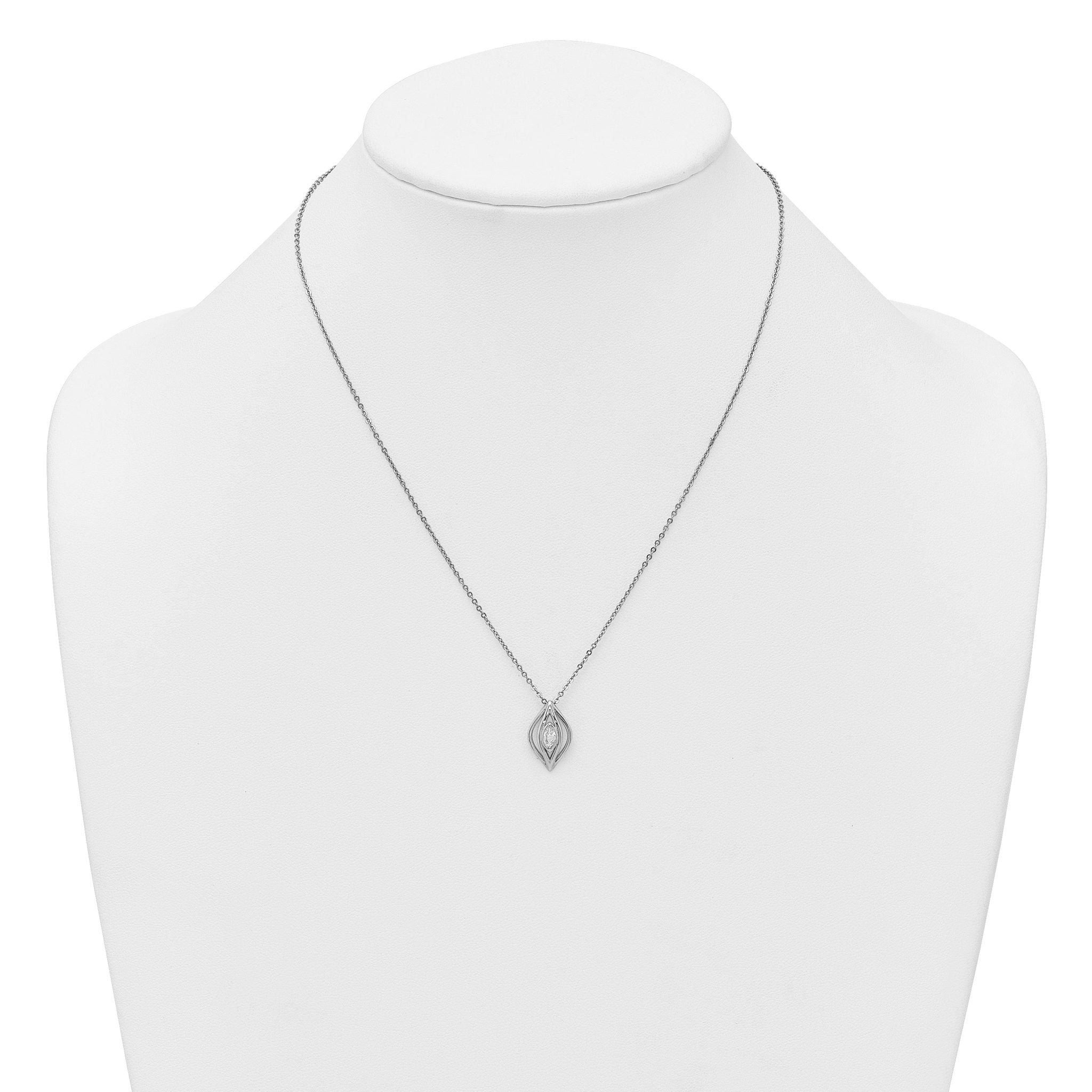 Sterling Silver Rhodium-plated Marquise CZ Polished Fancy Oval 18 inch Necklace