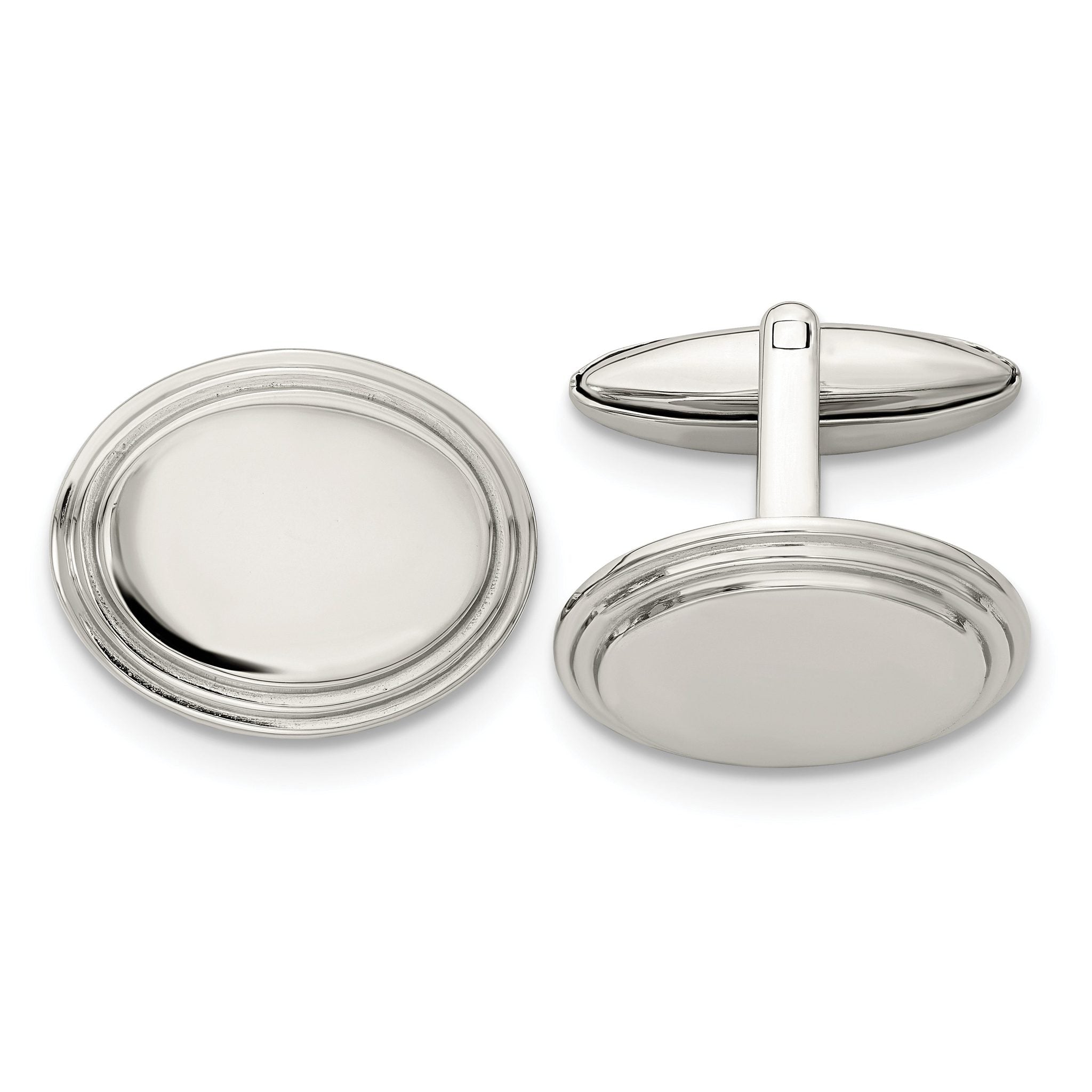 Polished Oval Cufflinks in Stainless Steel Main image