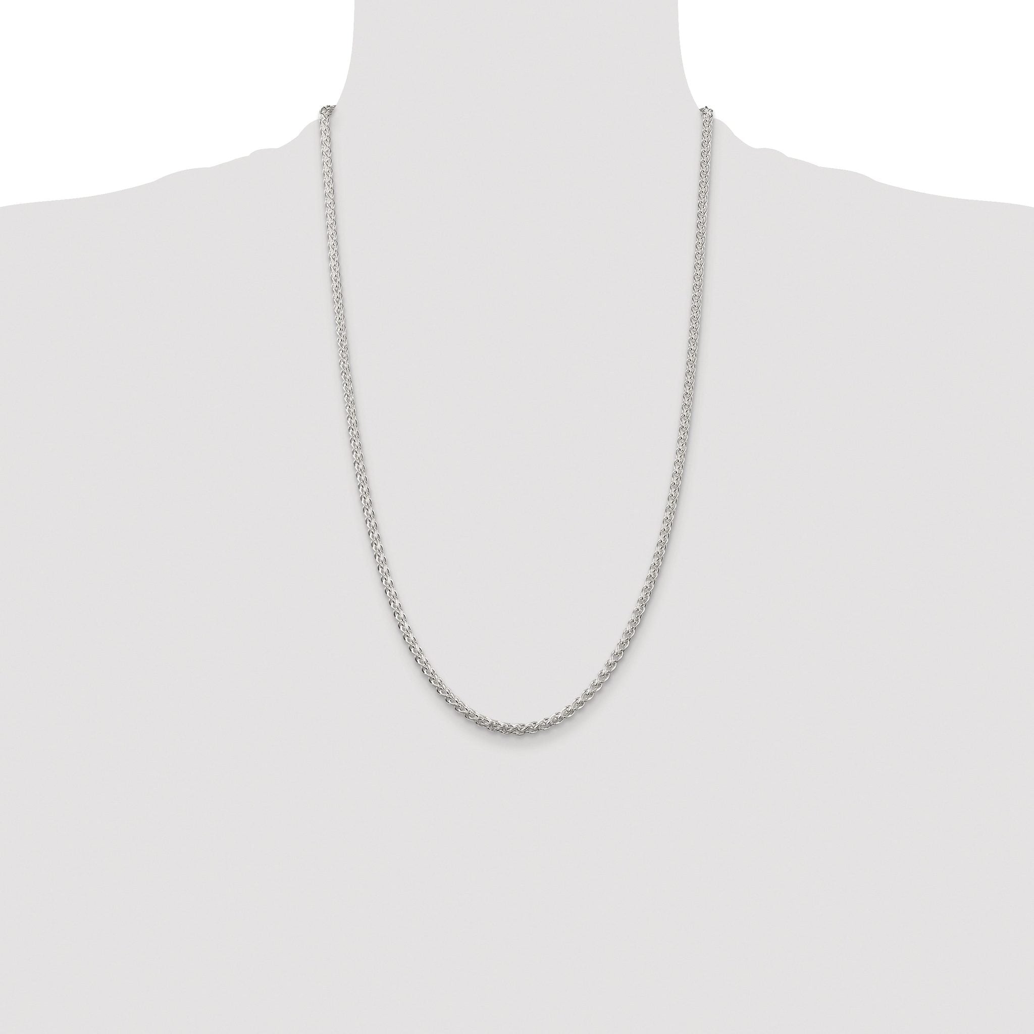 Sterling Silver Rhodium-plated 3mm Round Spiga Chain