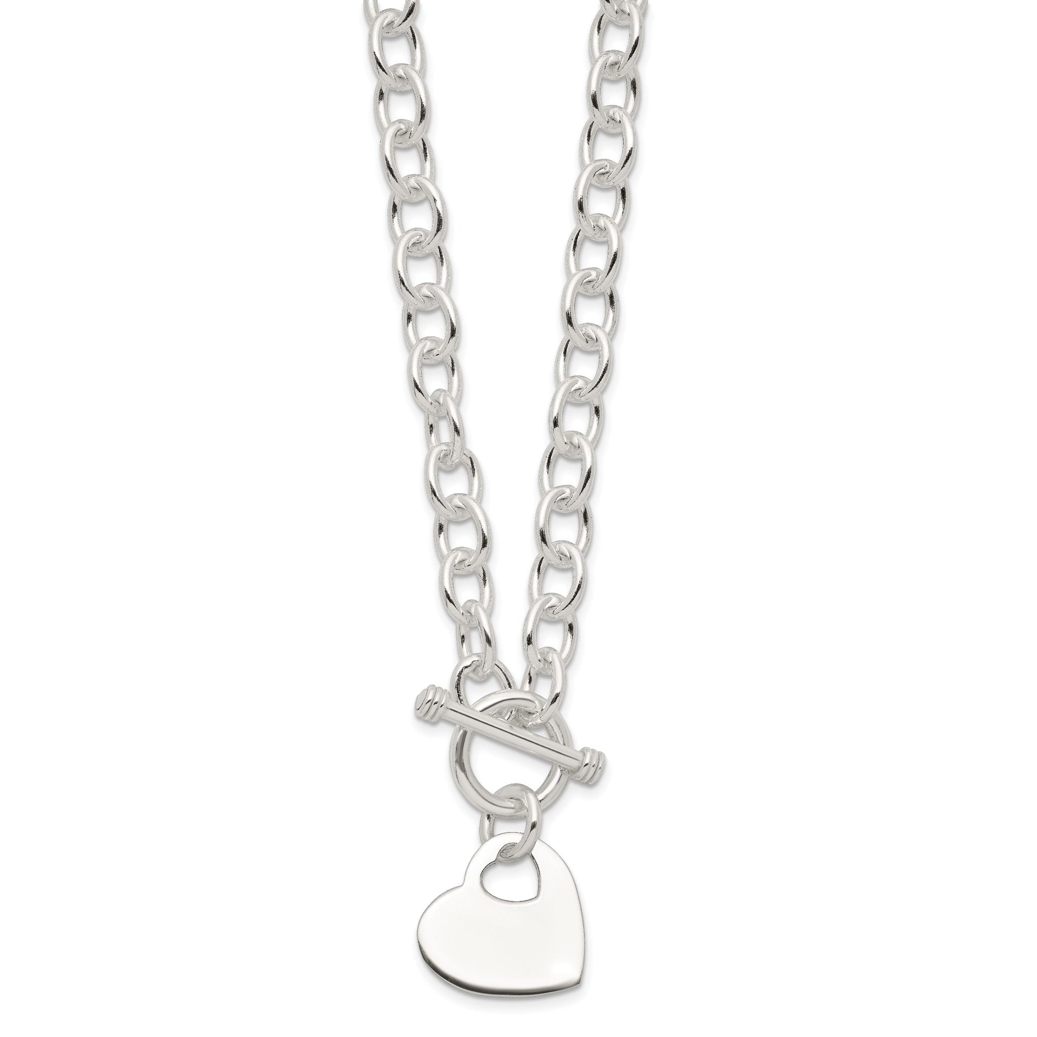 Sterling Silver Engraveable Heart Disc on Fancy Link Toggle Necklace Secondary image