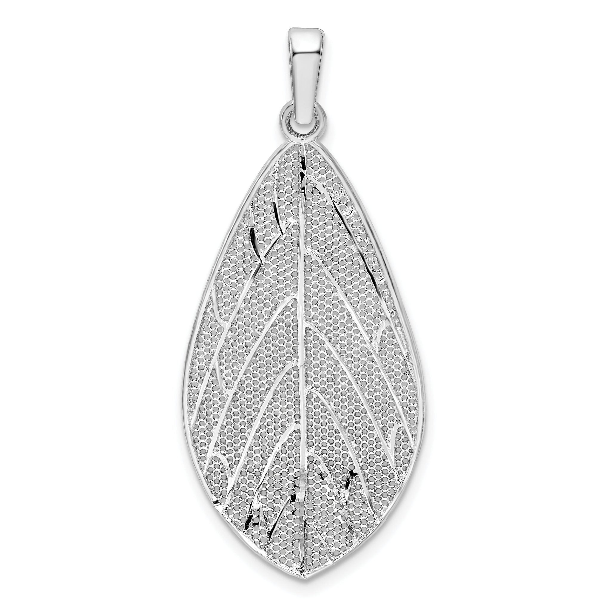 Sterling Silver Rhodium-plated Polished & D/C Leaf Pendant Main image
