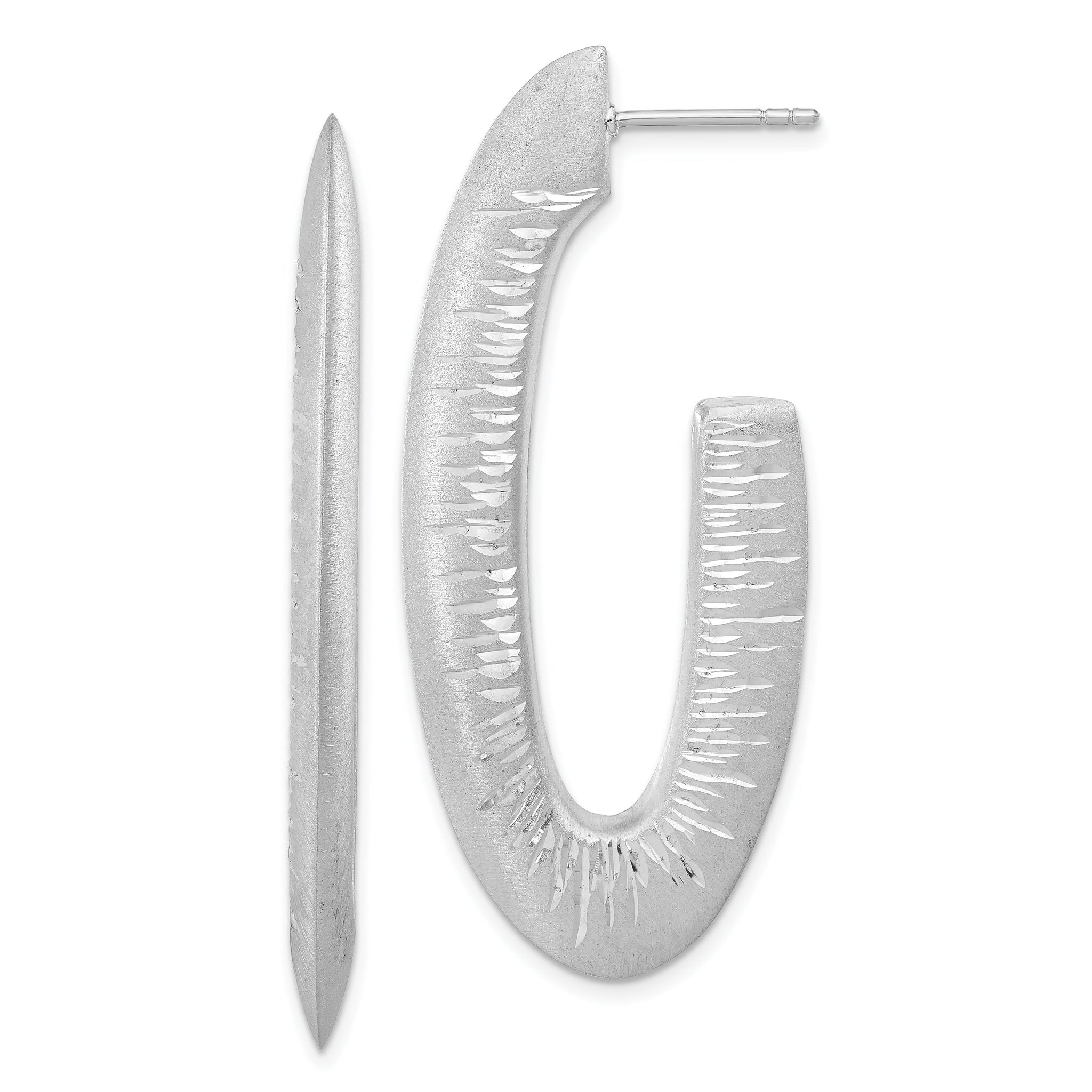 Sterling Silver Rhodium-Plated Oval Hoop Earrings with Brushed Finish Main image