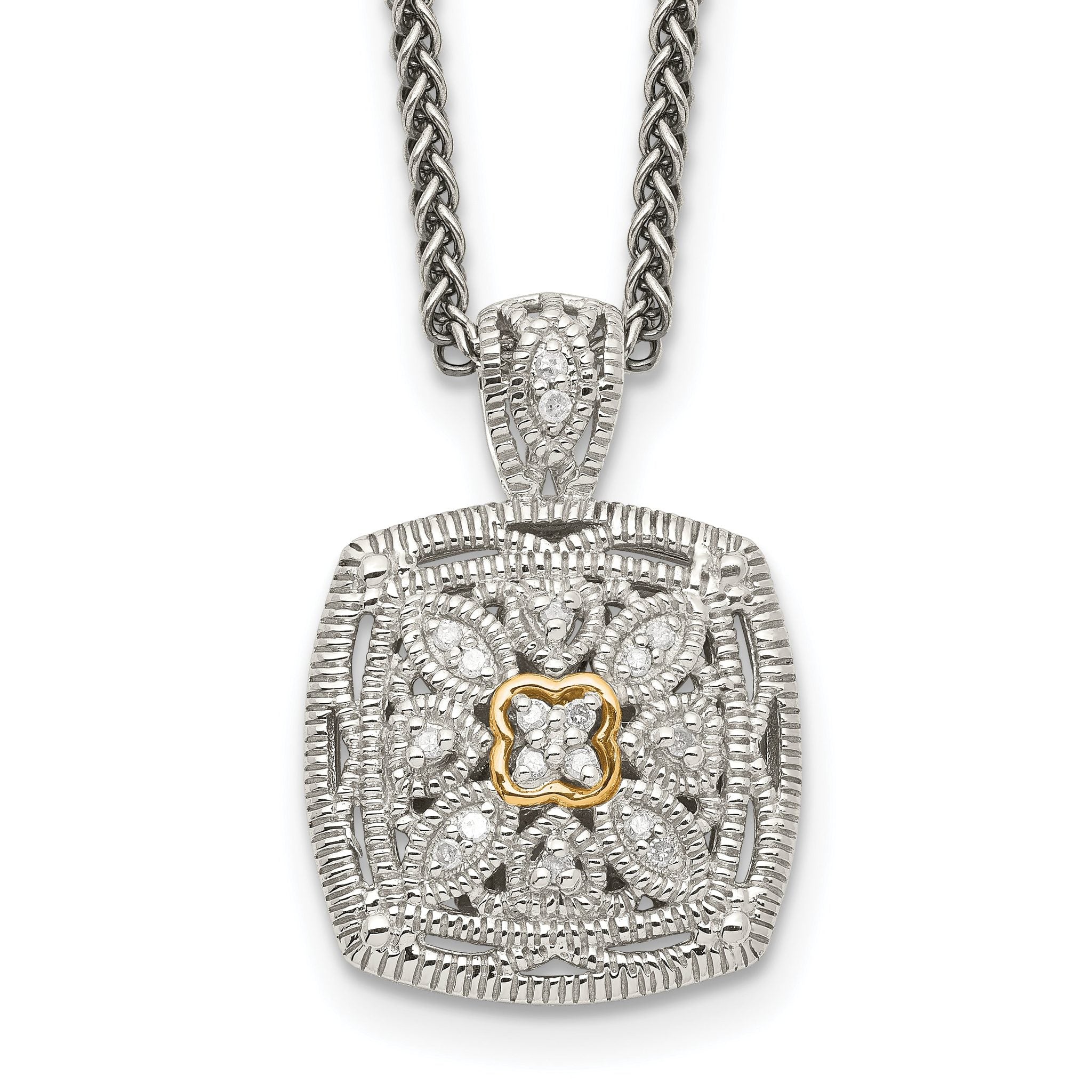 Shey Couture Sterling Silver Antiqued with 14K Accent 18 Inch Diamond Vintage Necklace Main image