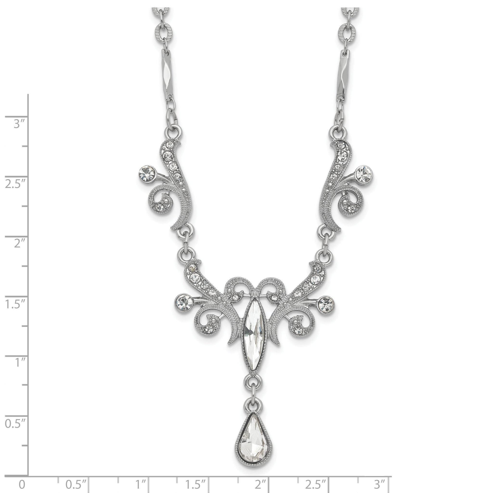 1928 Jewelry Silver-tone Sparkling Clear Crystals from Crystal Teardrop Adjustable 15 inch Vintage Style Necklace with 3 inch extension