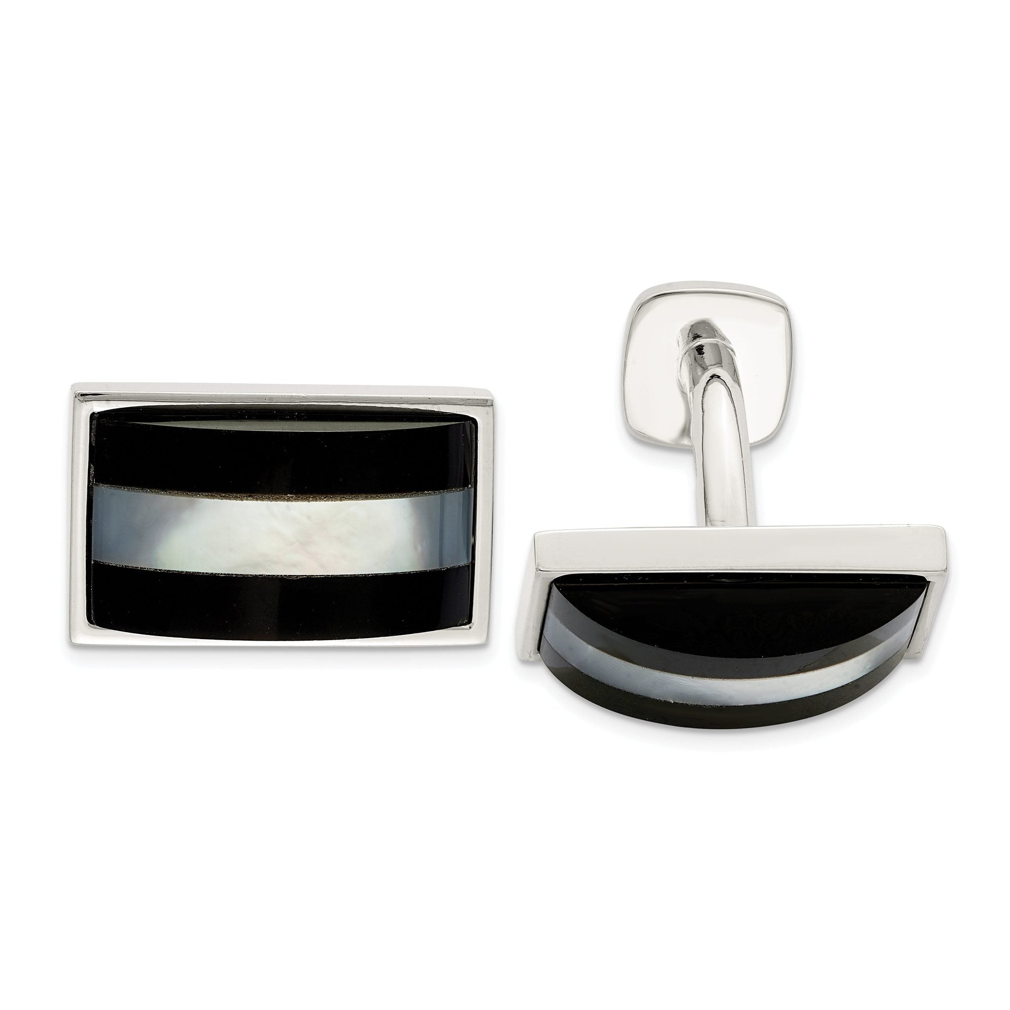Sterling Silver Mother of Pearl & Onyx Cuff Links Main image