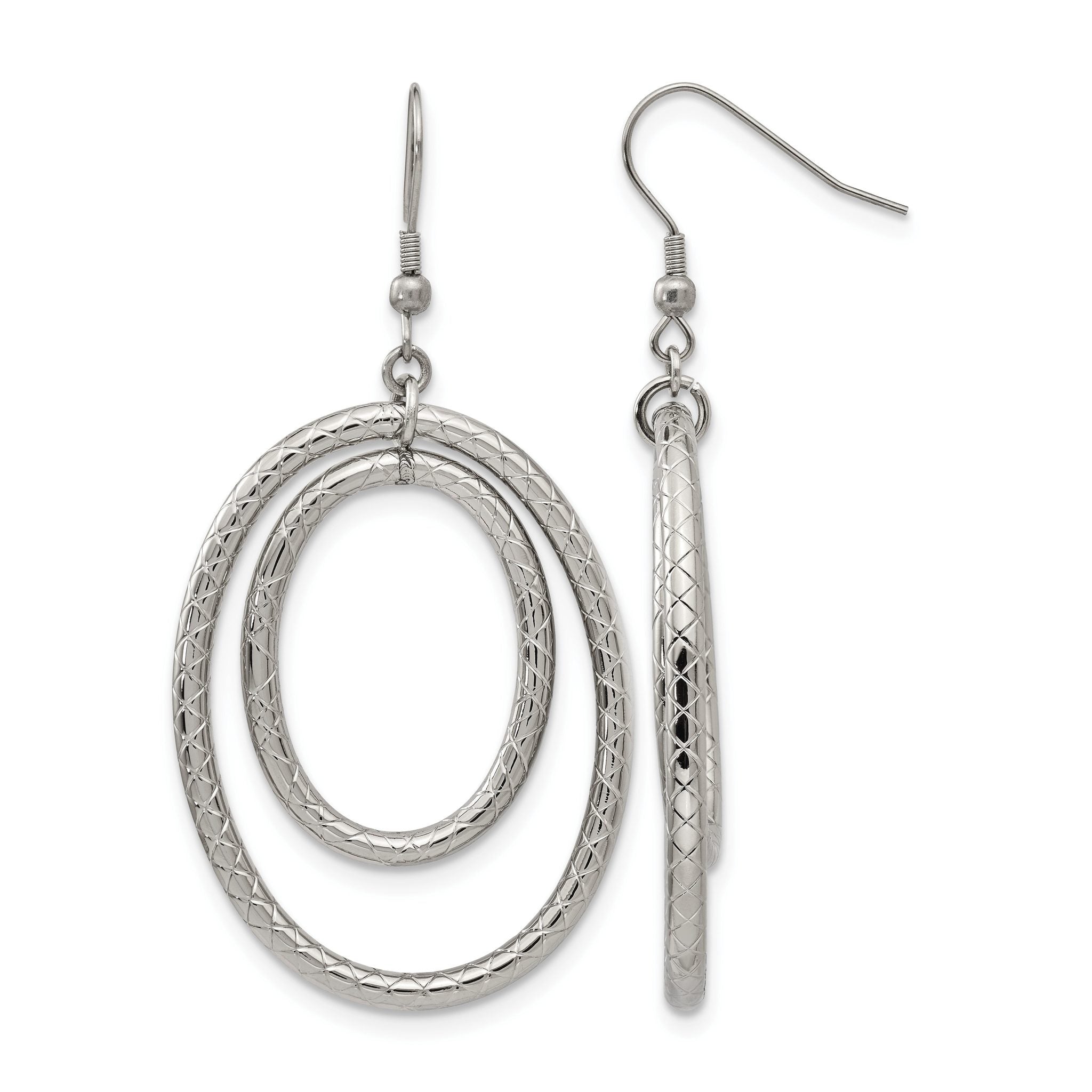 Stainless Steel Polished Oval Textured Drop Dangle Earrings for Women Main image