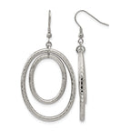Stainless Steel Polished Oval Textured Drop Dangle Earrings for Women