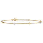 14K Two-Tone Diamond-cut Bead 6-Station 9 inch Plus 1 inch Extender - Total 10 inch Anklet