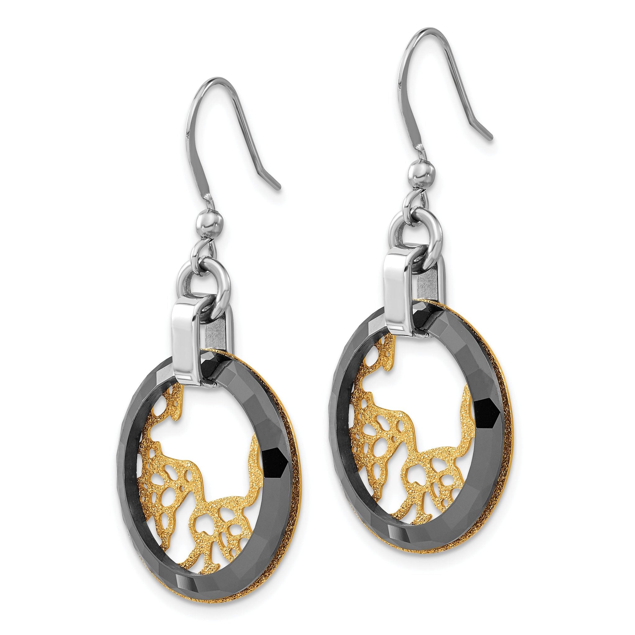 Stainless Steel Gold-Tone Ceramic Polished & Laser Design Drop Dangle Earrings for Women Secondary image
