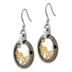 Stainless Steel Gold-Tone Ceramic Polished & Laser Design Drop Dangle Earrings for Women