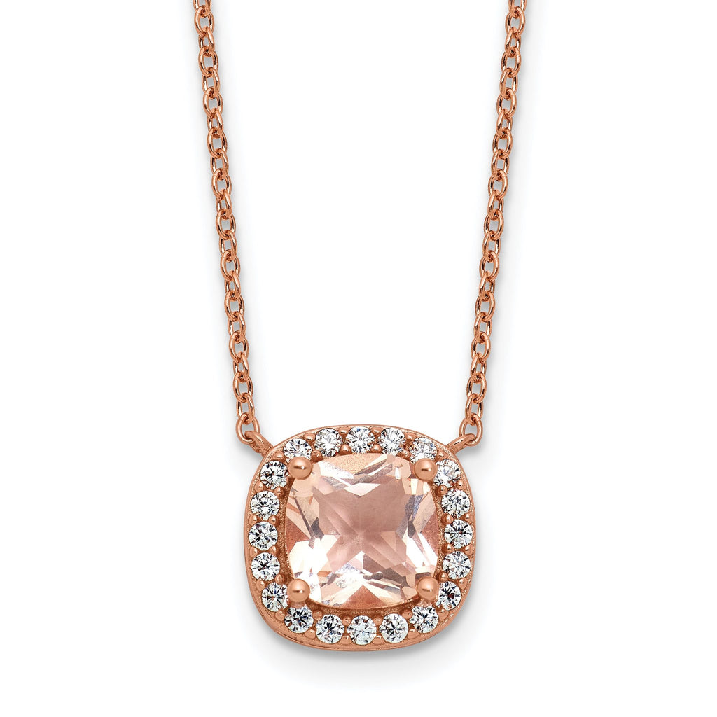 Cheryl M Sterling Silver Rose Gold-plated Polished CZ and Pink Glass Halo Necklace