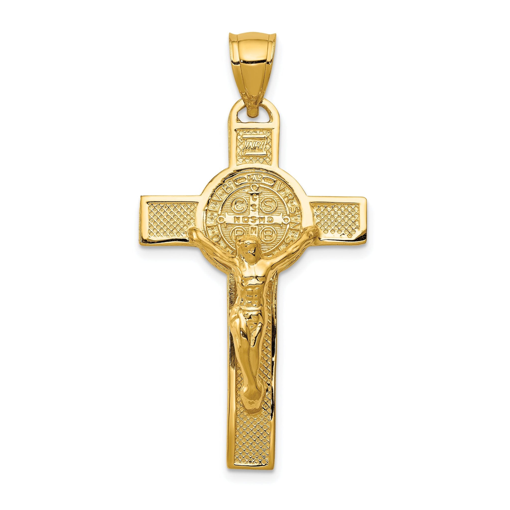 14K Gold Reversible San Benito Crucifix Pendant with Polished Finish