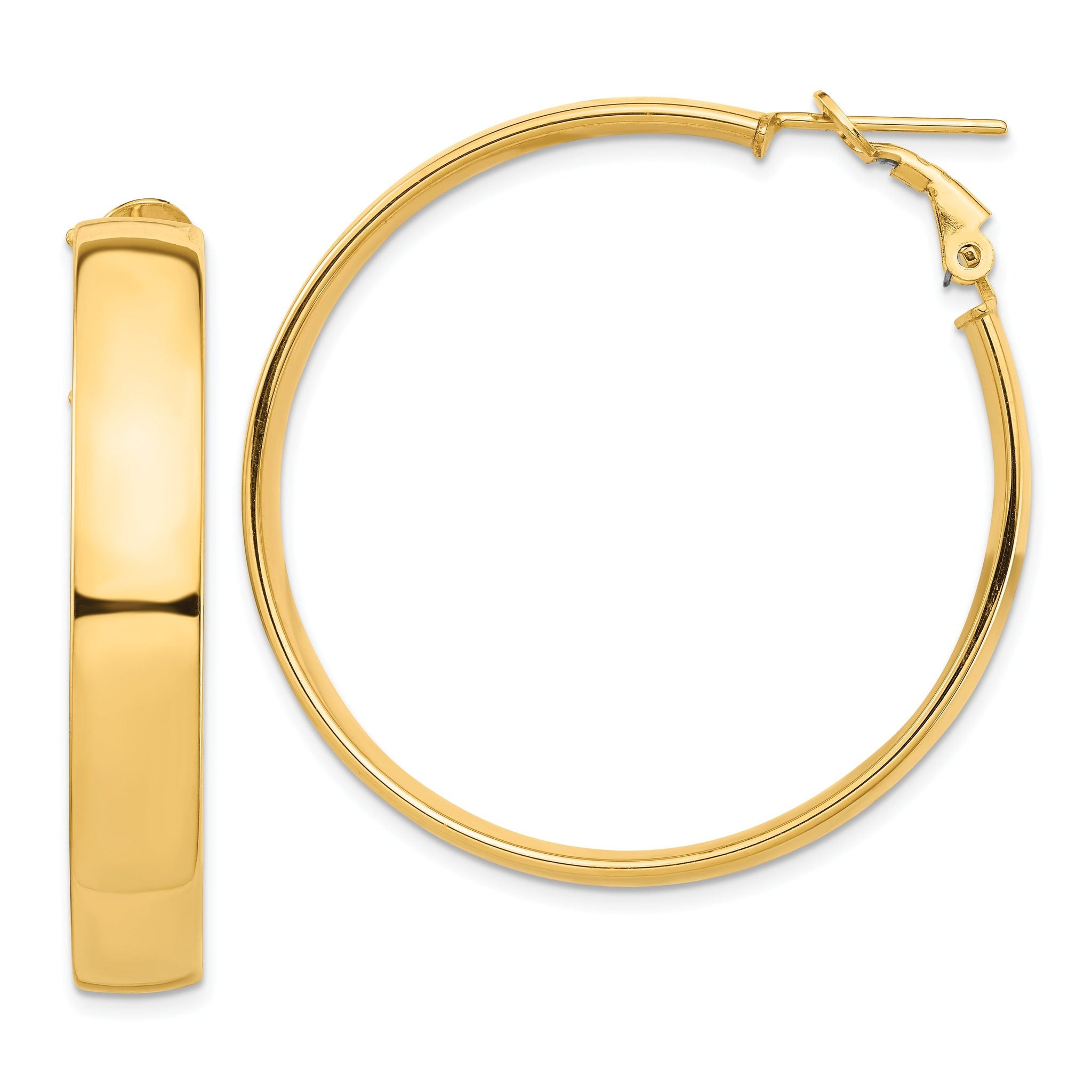 14k High Polished 7mm Omega Back Hoop Earrings Main image
