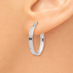 14K White Gold Oval Hoop Earrings with Rhodium Finish, Elegant and Nickel-Free