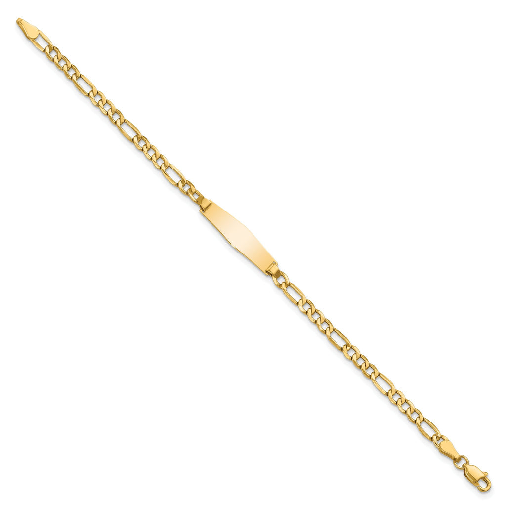 14k Polished Semi-Solid Chain/Solid Plate Figaro Link Soft Diamond Shape 19.5x5.5mm Plate 6 inch Baby/Child ID Bracelet