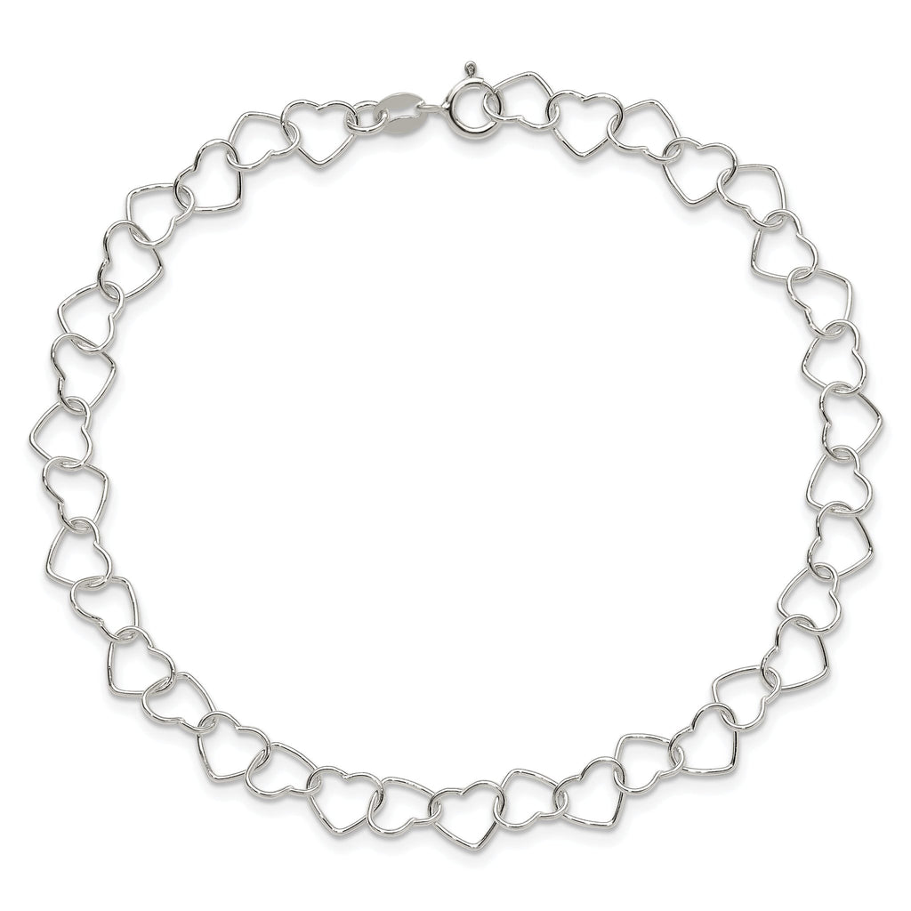 Fancy Heart Link Anklet in Sterling Silver