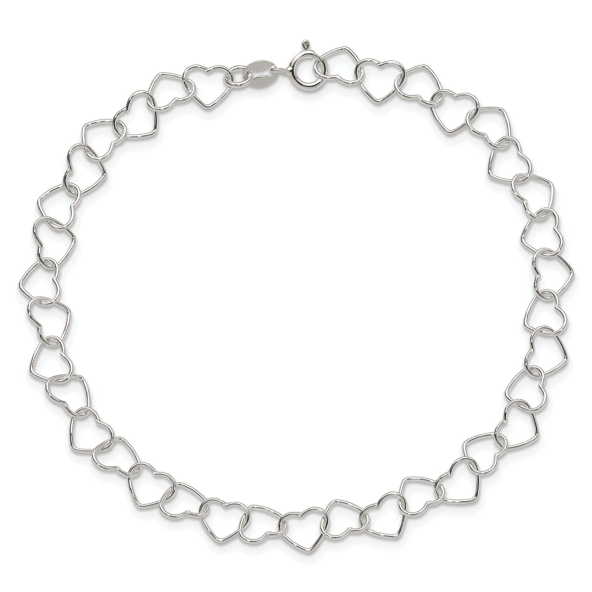 Fancy Heart Link Anklet in Sterling Silver