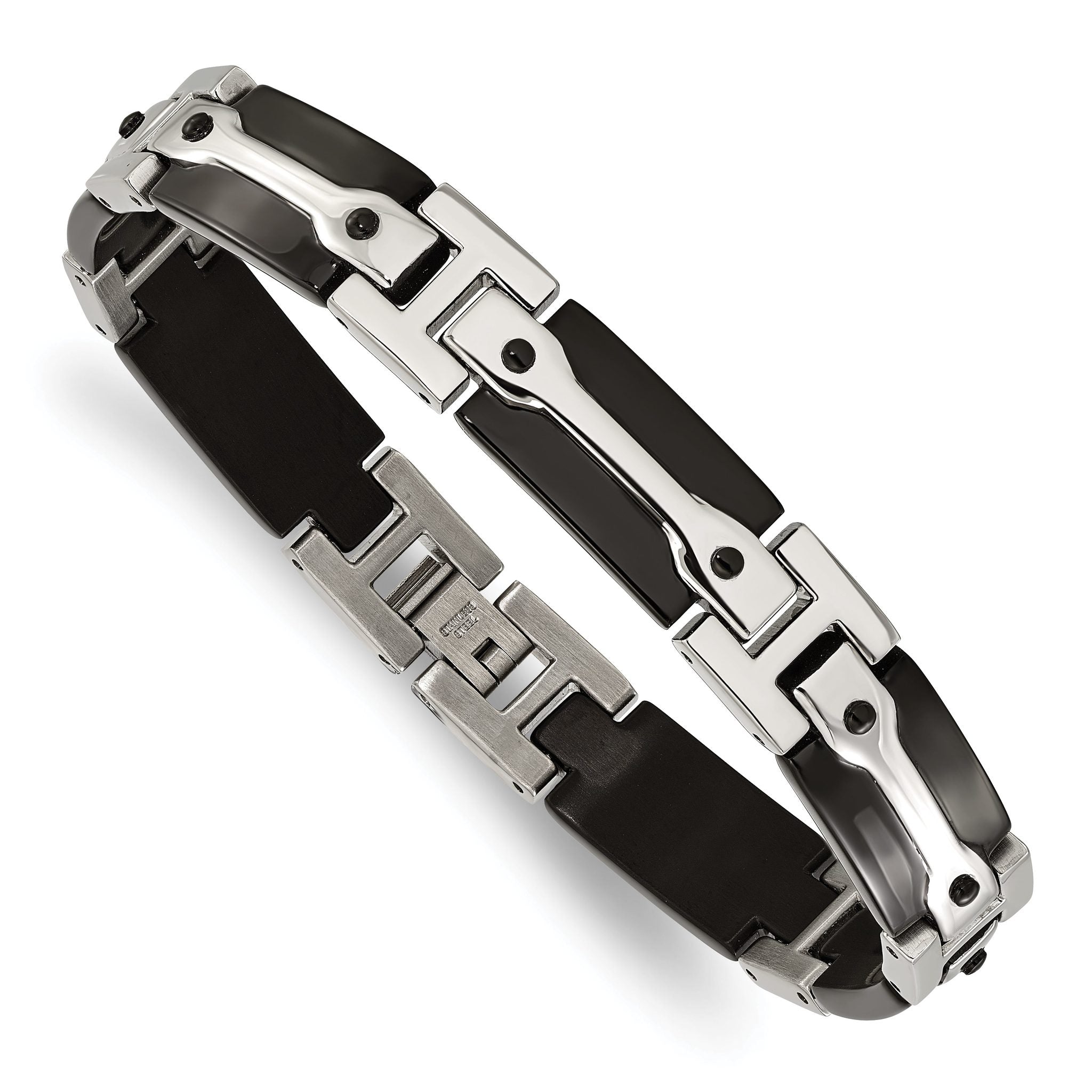 Stainless Steel Polished Black IP-plated Link Bracelet for Men