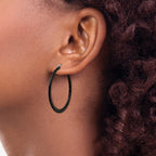 Stainless Steel Black Polished Hoop Earrings for Women
