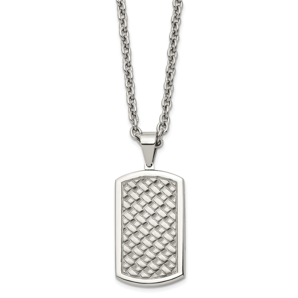Chisel Stainless Steel Polished Weaved Pattern Dog Tag on a 24 inch Cable Chain Necklace