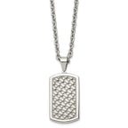 Chisel Stainless Steel Polished Weaved Pattern Dog Tag on a 24 inch Cable Chain Necklace