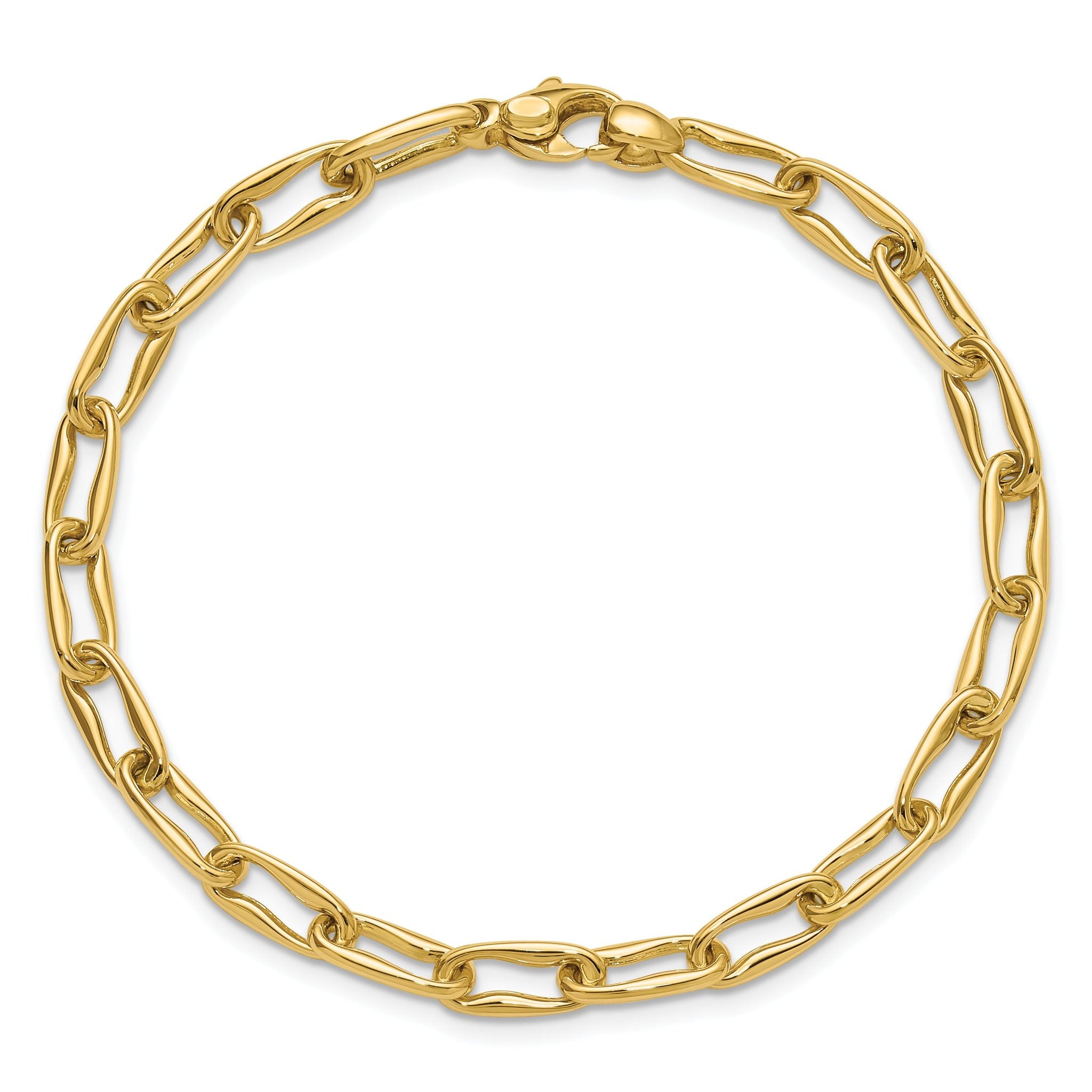 14K Polished Fancy Wavy Elongated Oval Link Bracelet