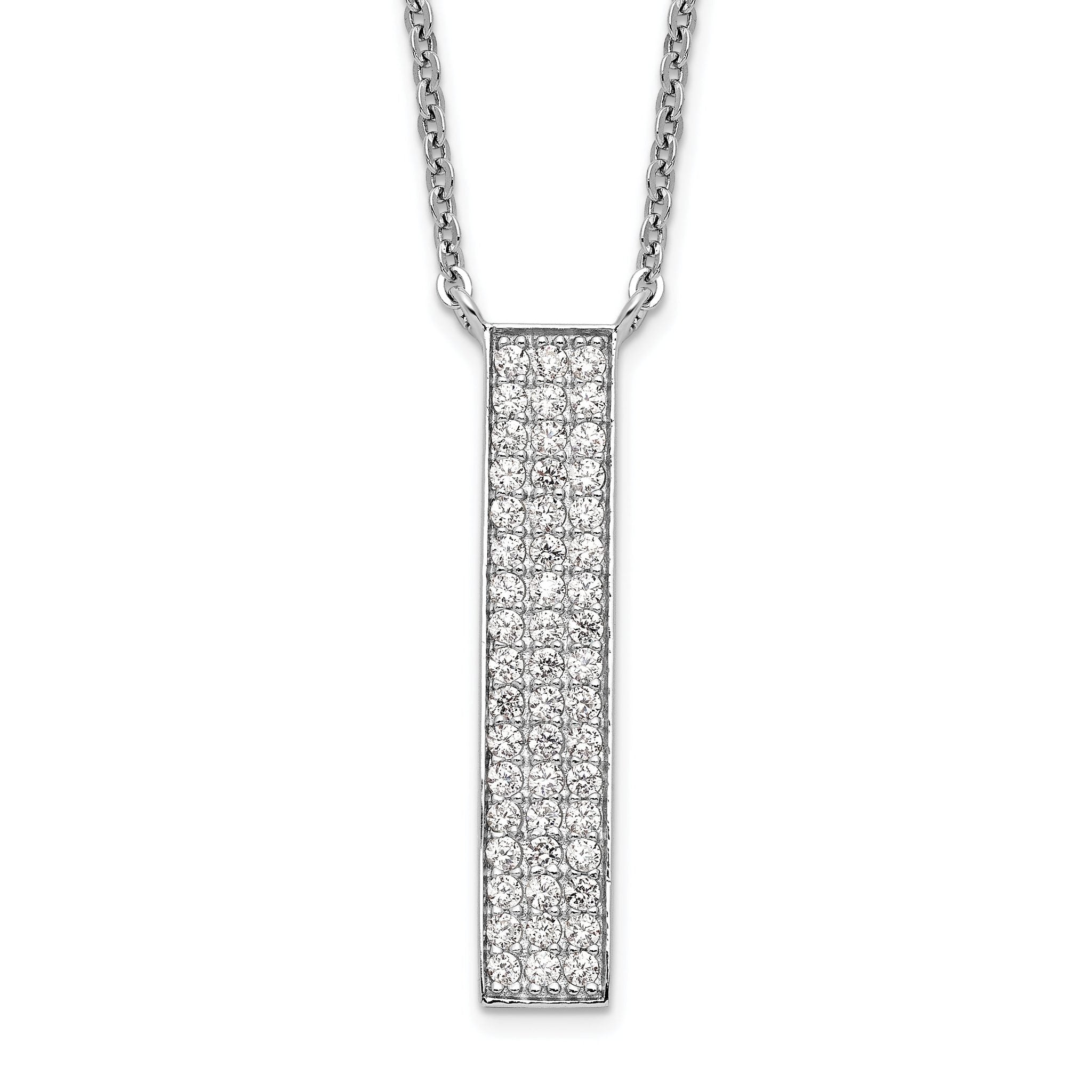 Sterling Silver Rhodium-plated CZ Dangle Bar Necklace Main image