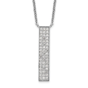 Cubic Zirconia Dangle Bar Necklace in Sterling Silver, 18 Inch - Sophia Jewelers