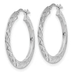 Sterling Silver RH-plated Polished & D/C Hoop Earrings