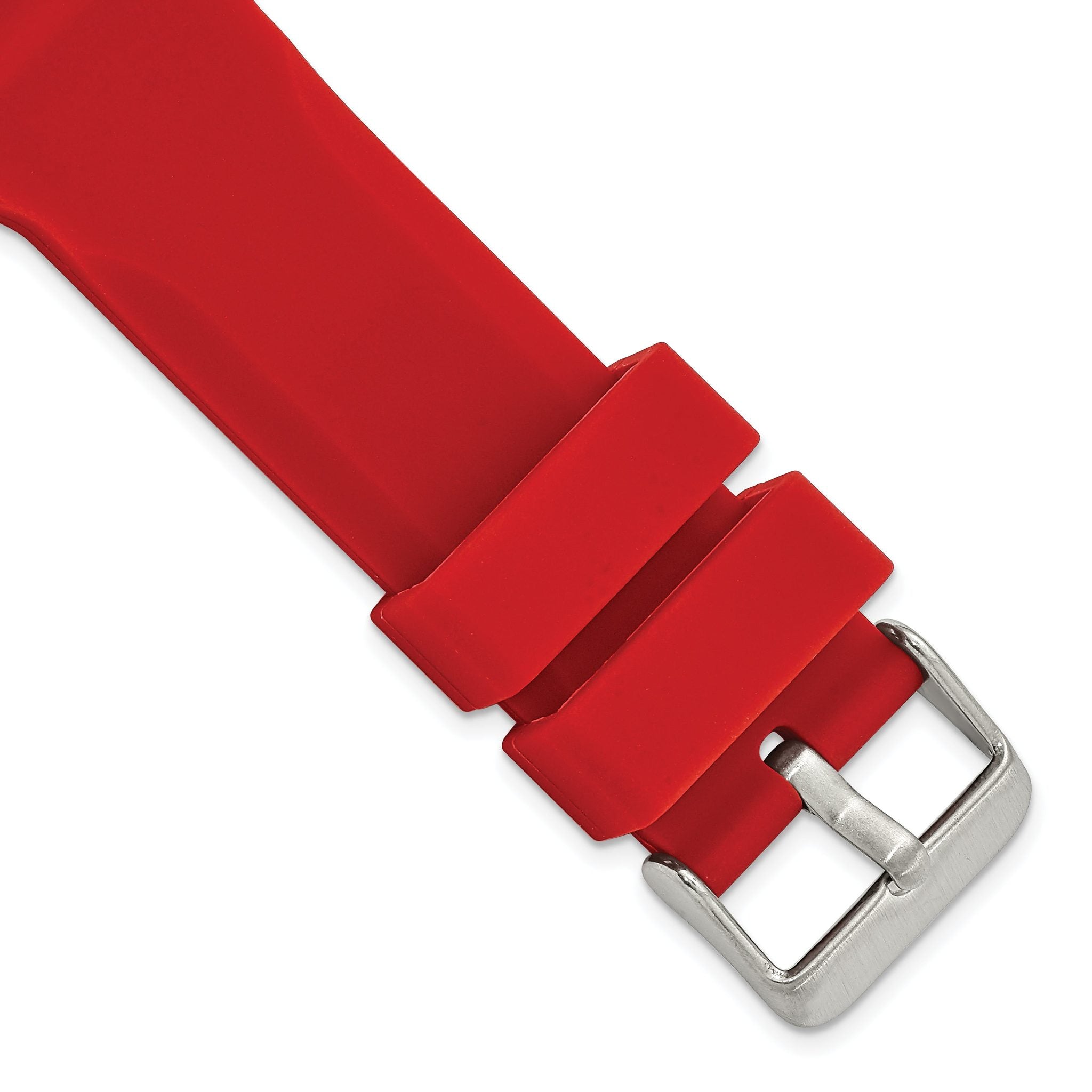 Red Silicone Watch Band with Stainless Steel Buckle, 24mm