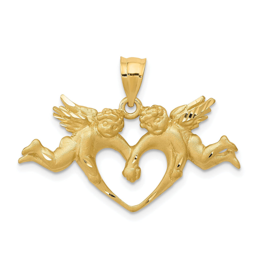 14K Satin Gold Angel Heart Pendant with Solid Casted Design