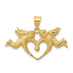 14K Satin Gold Angel Heart Pendant with Solid Casted Design