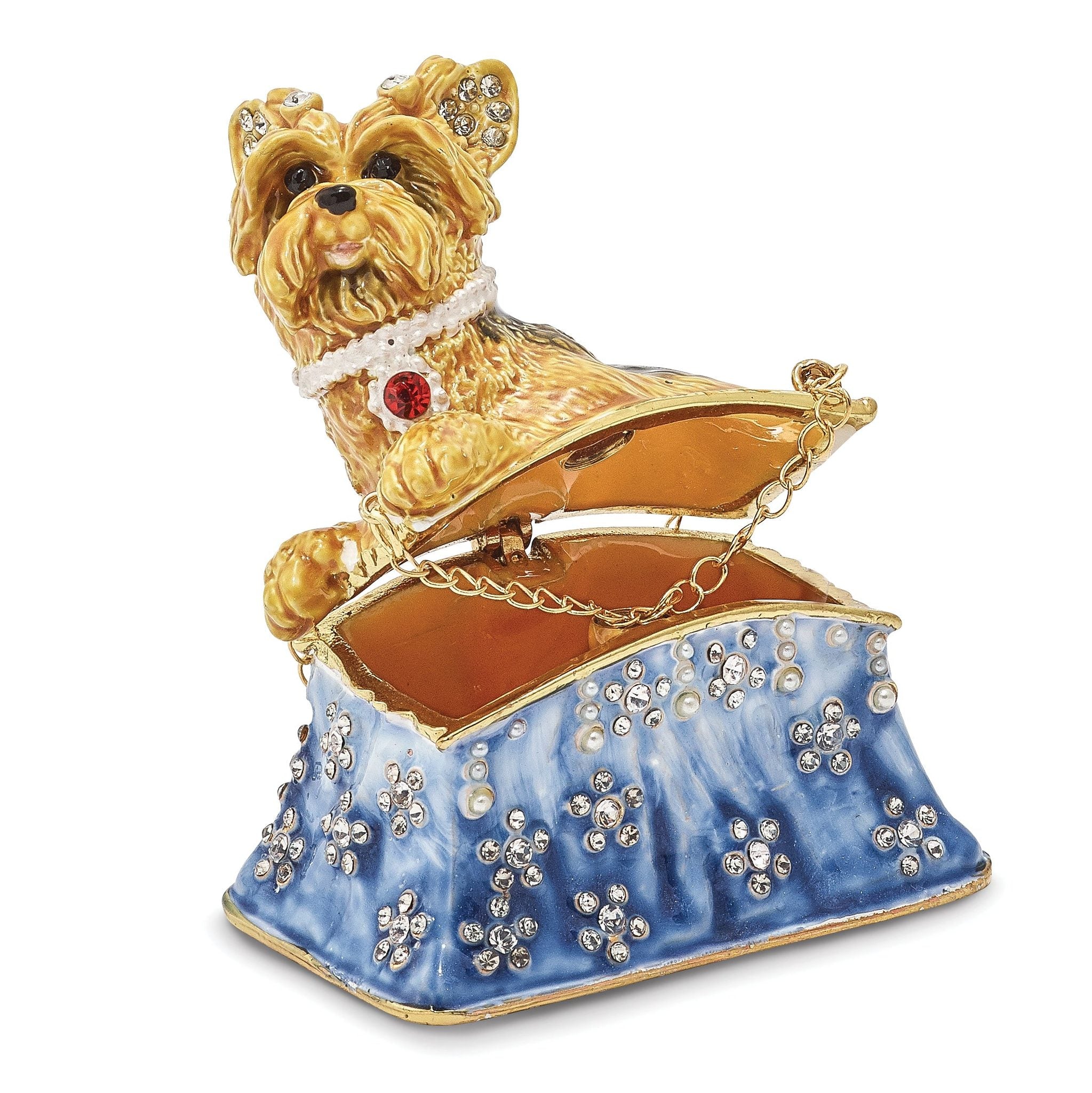 Luxury Giftware Pewter Bejeweled Crystals Gold-tone Enameled TWINKLES Yorkshire Terrier in Tote Trinket Box with Matching 18 Inch Necklace Secondary image