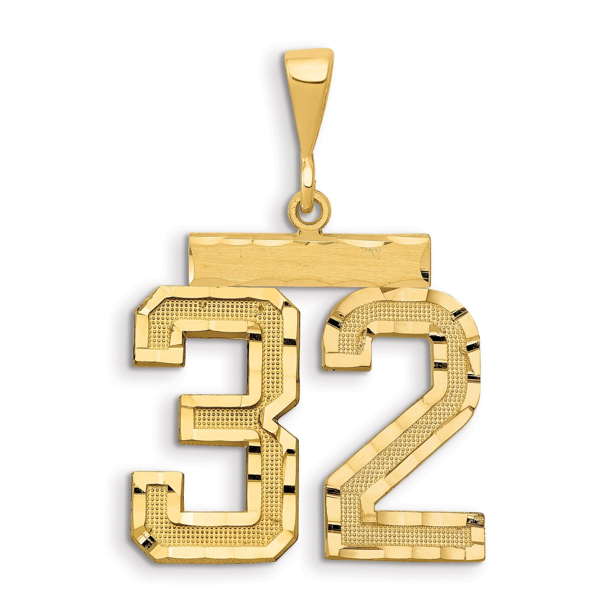 14K Gold Large Diamond-Cut Number 32 Charm with Brushed Finish Main image