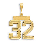 Large Number 32 Charm in 14K Yellow Gold, Brushed & Diamond-Cut - Sophia Jewelers