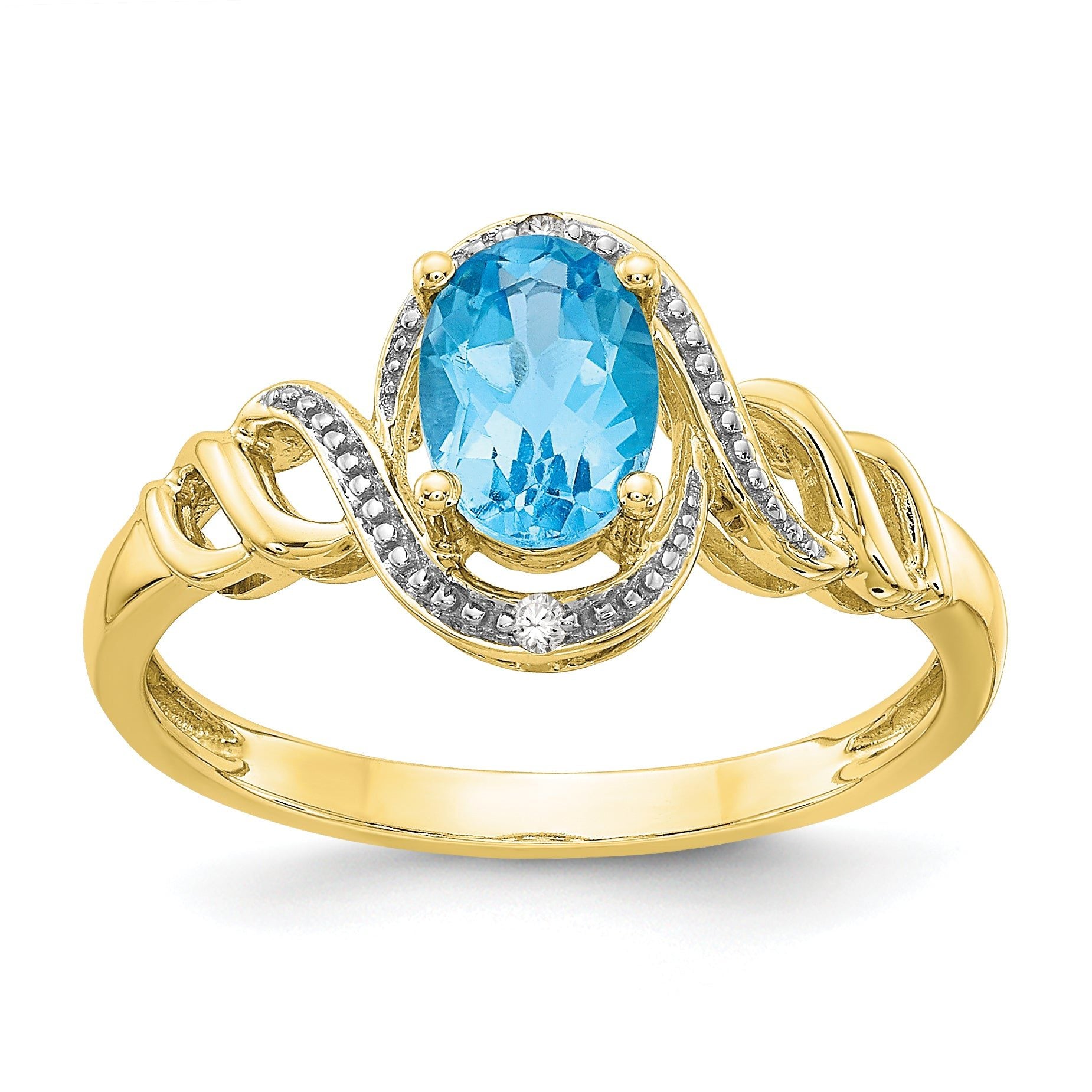 10K Light Swiss Blue Topaz and Diamond Ring