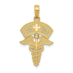 14K Gold Caduceus Nurses Cap Pendant with Polished Textured Design