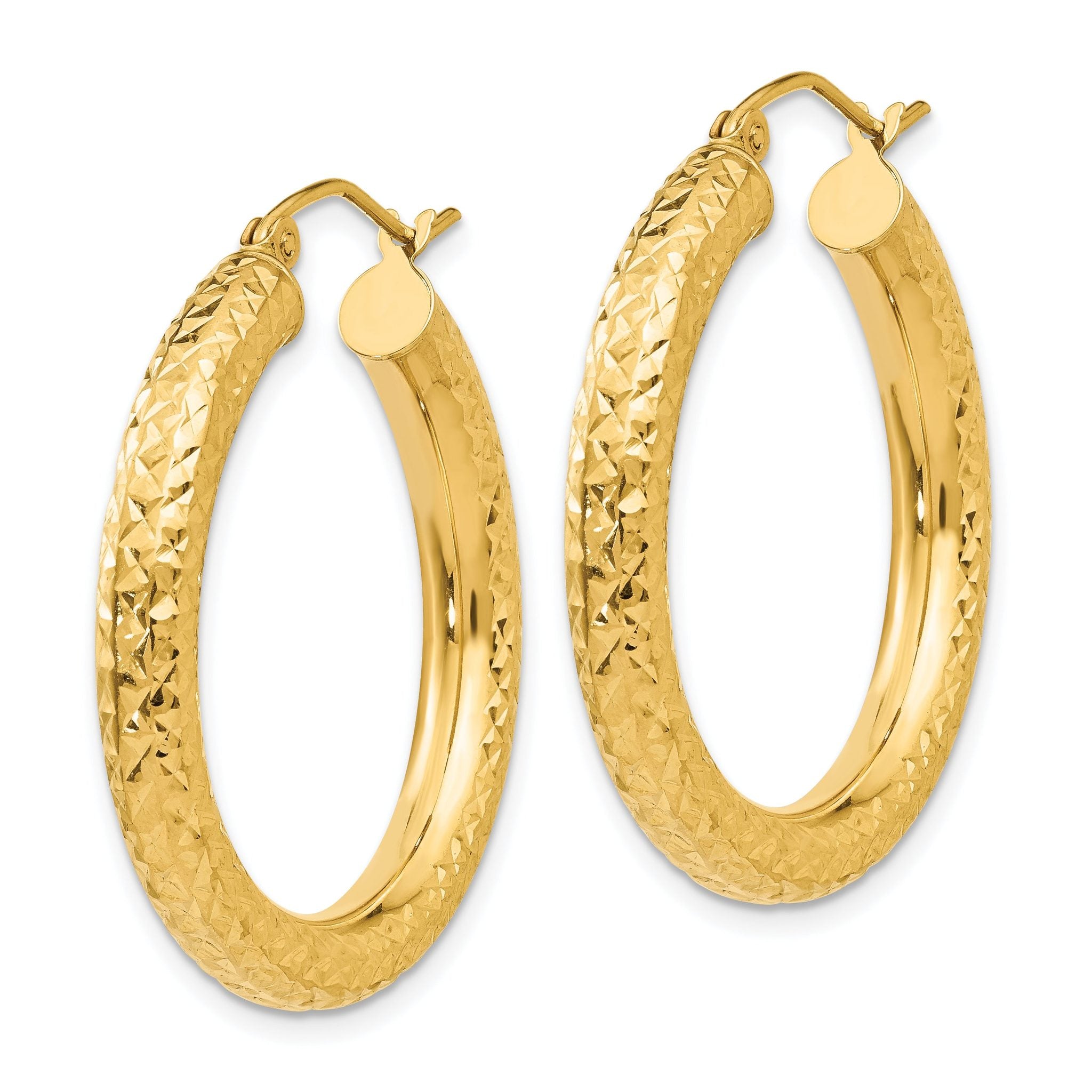 14k Diamond-cut 4mm Round Hoop Earrings Secondary image