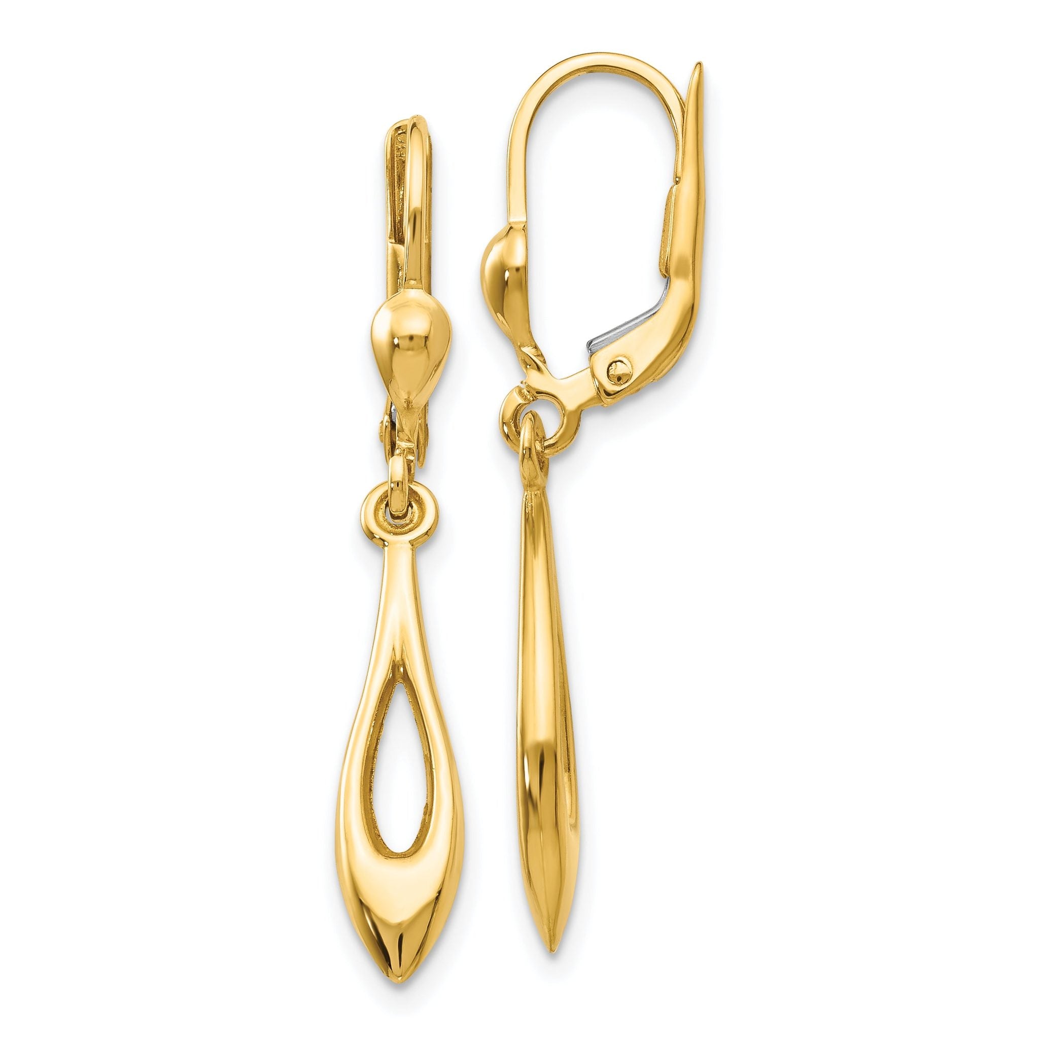 14K Gold Polished Dangle Leverback Earrings Main image
