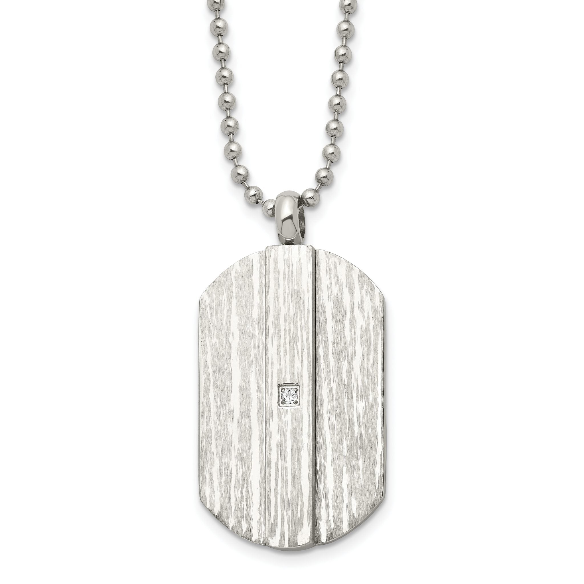 Dog Tag CZ Necklace in Stainless Steel, 20in