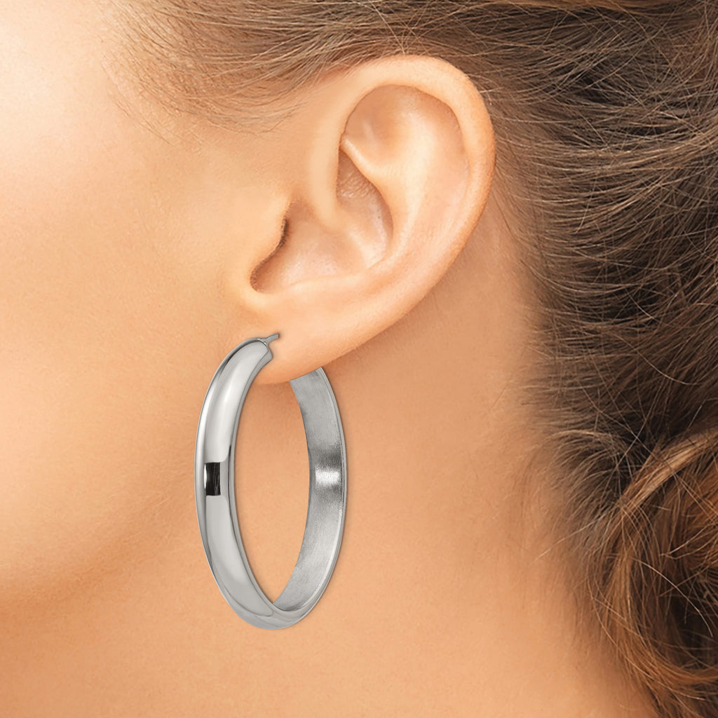 Stainless Steel Polished Oval Hoop Earrings for Women