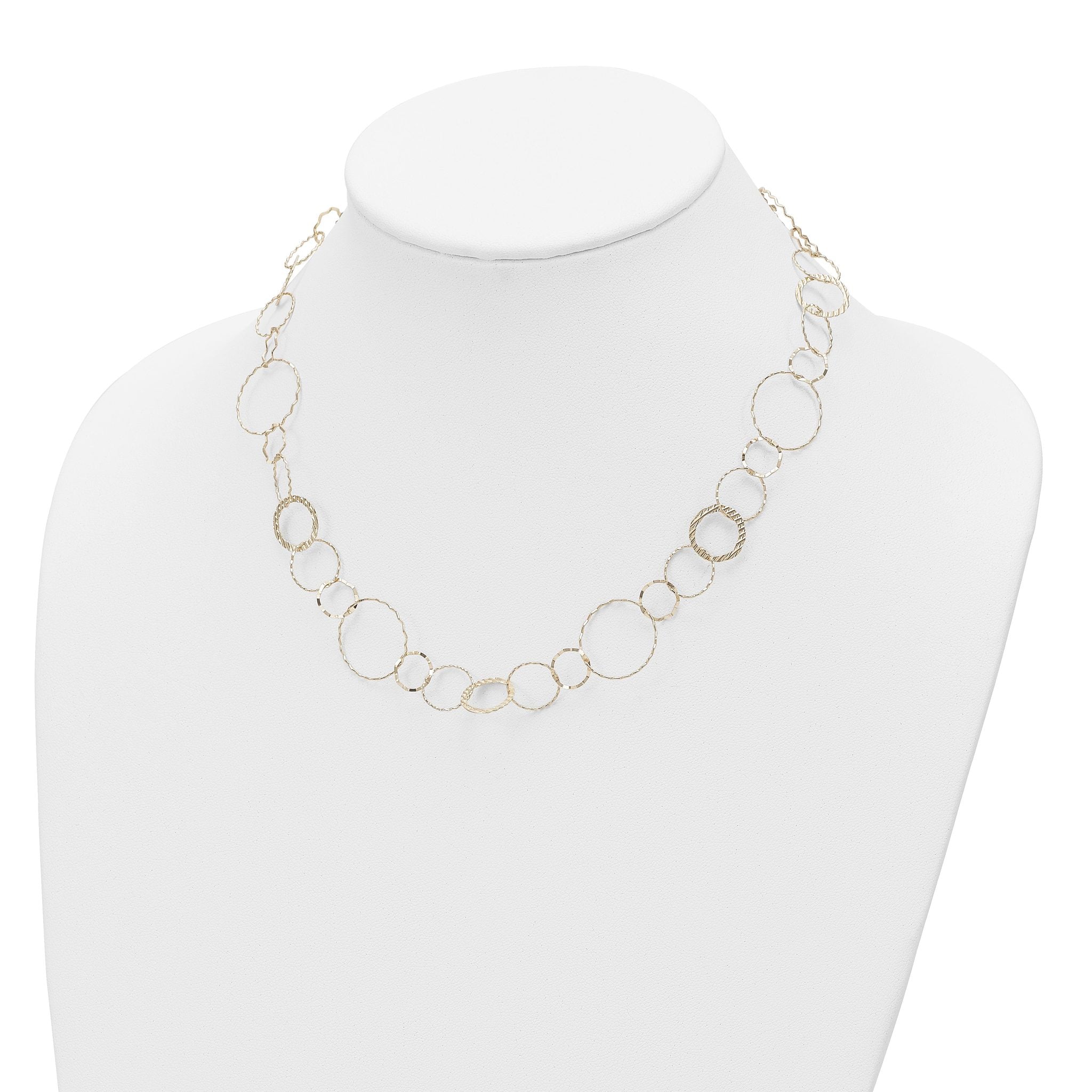 14K Polished Diamond-Cut and Textured Circles 18 inch Necklace