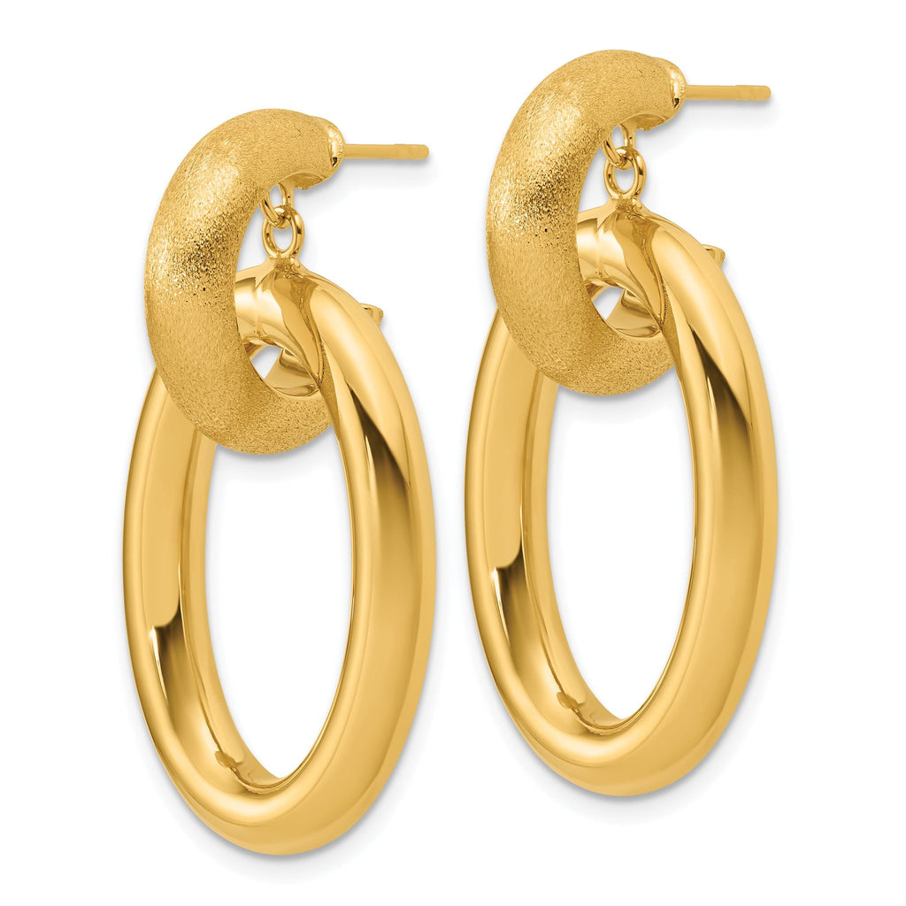14K Polished and Brushed Oval  Dangle Post Earrings