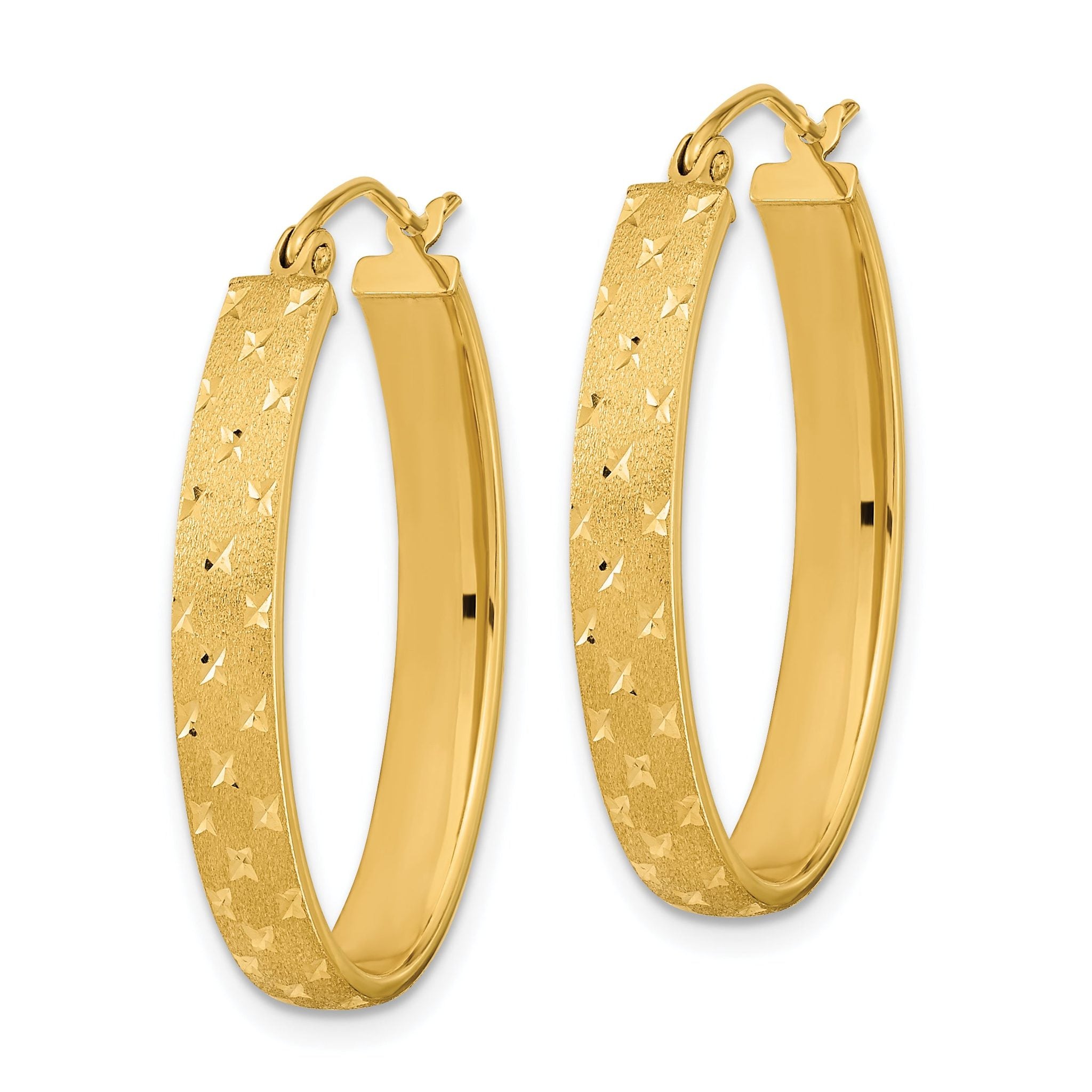 14k Polished Satin Diamond-cut Hoop Earrings Secondary image
