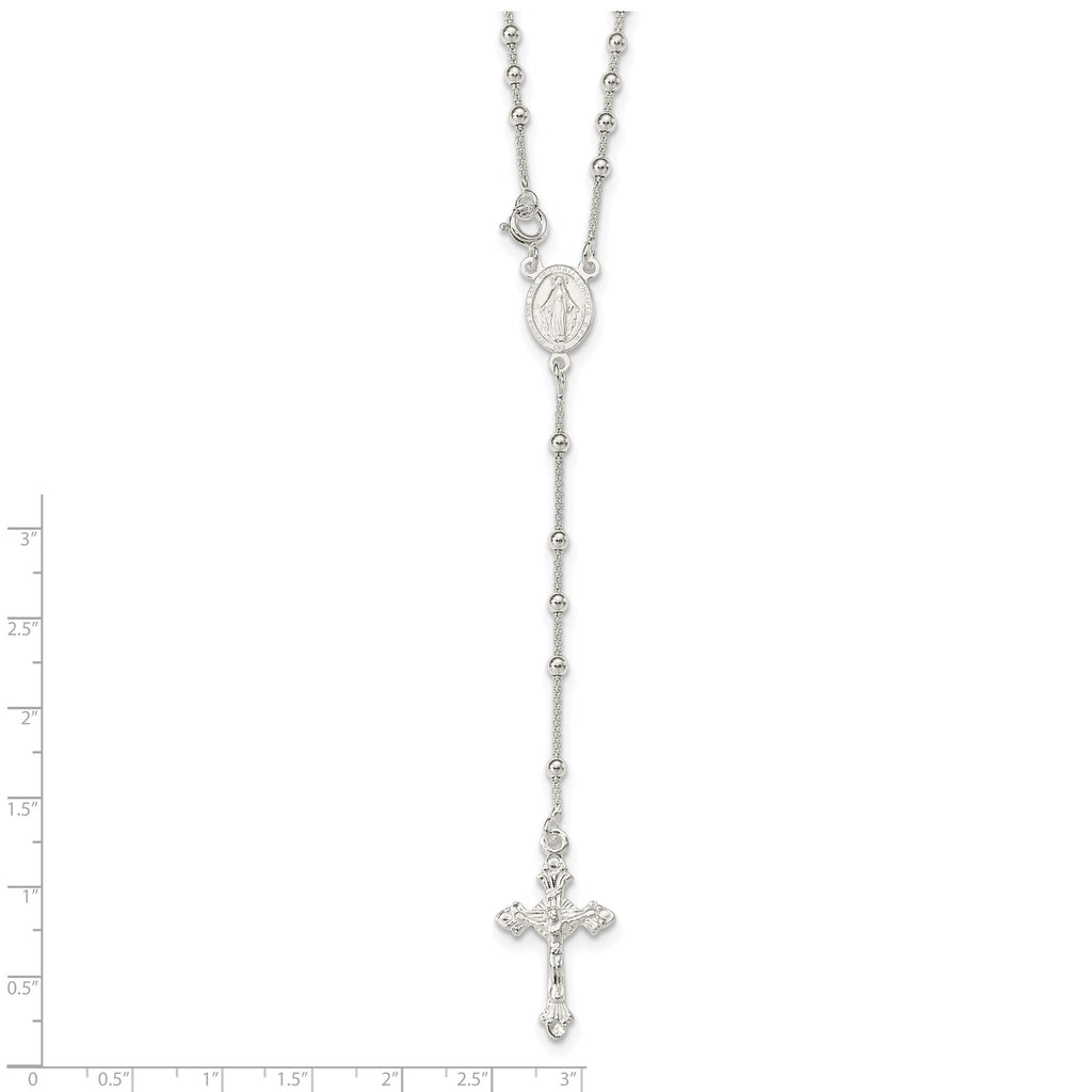 Sterling Silver 925 Polished Bead Rosary Necklace for Women 16 Inch