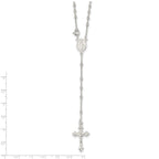 Sterling Silver 925 Polished Bead Rosary Necklace for Women 16 Inch