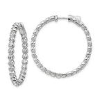 Sterling Shimmer Sterling Silver Rhodium-plated 52 Stone 2.3mm CZ In and Out Round Hinged Hoop Earrings