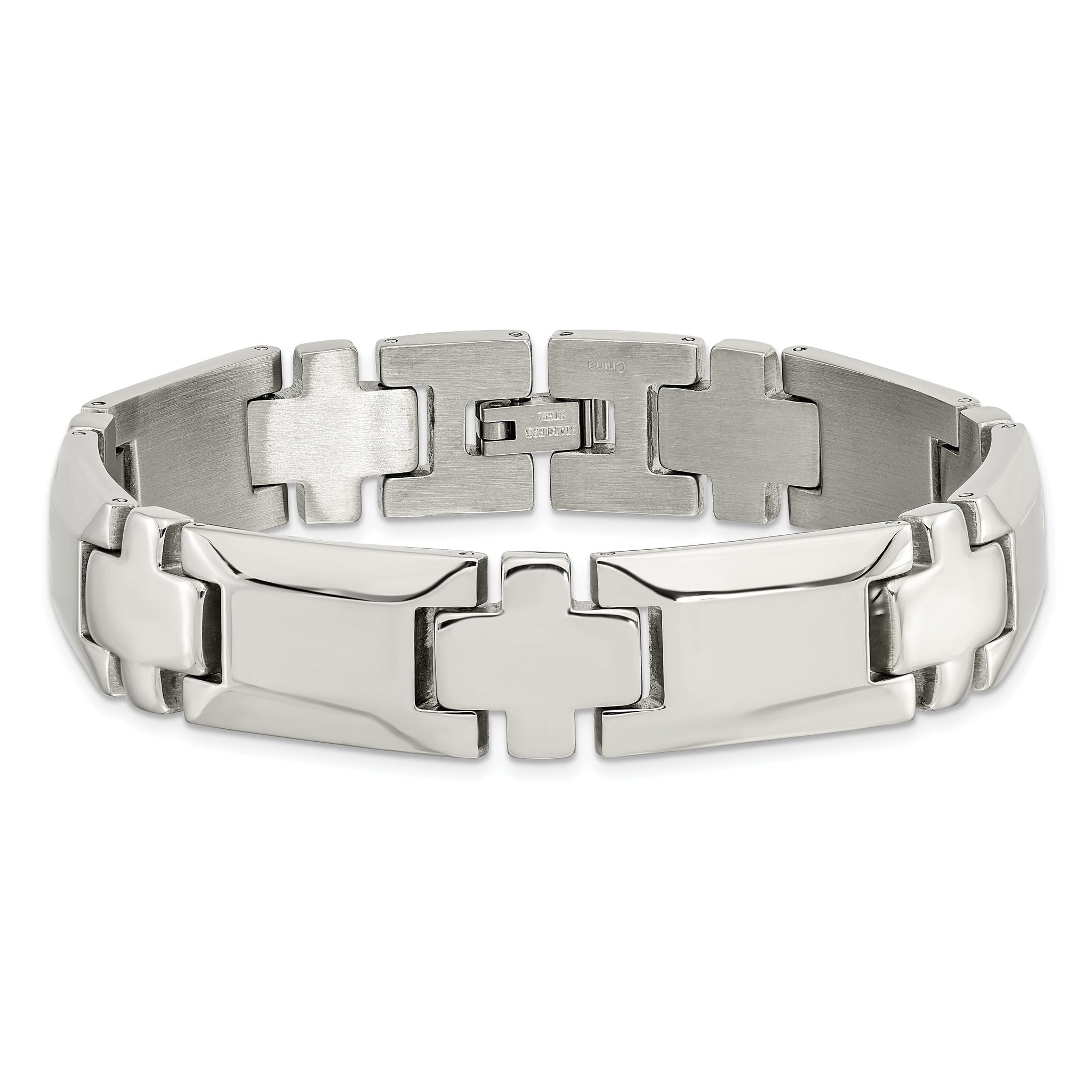 Stainless Steel Polished Cross Link Bracelet for Men